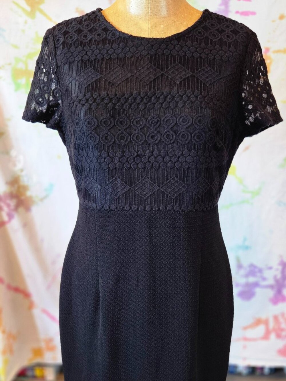 London Times Black Lace Sheath Dress